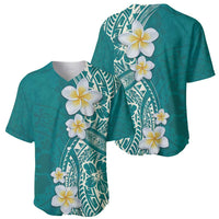 Plumeria Baseball Jersey Polynesian Tribal Frangipani Teal LT03 - Polynesian Pride