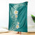 Plumeria Blanket Polynesian Tribal Frangipani Teal