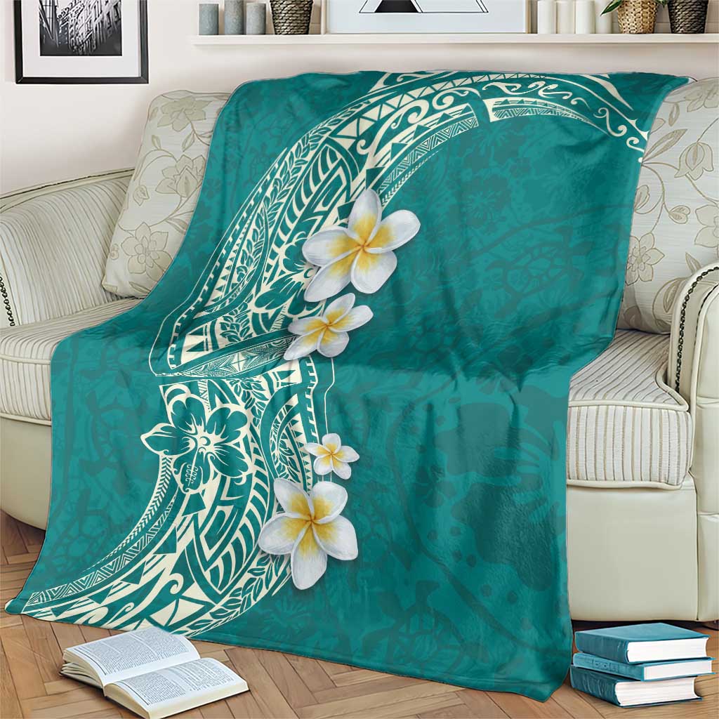 Plumeria Blanket Polynesian Tribal Frangipani Teal LT03 - Polynesian Pride