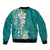 Plumeria Bomber Jacket Polynesian Tribal Frangipani Teal