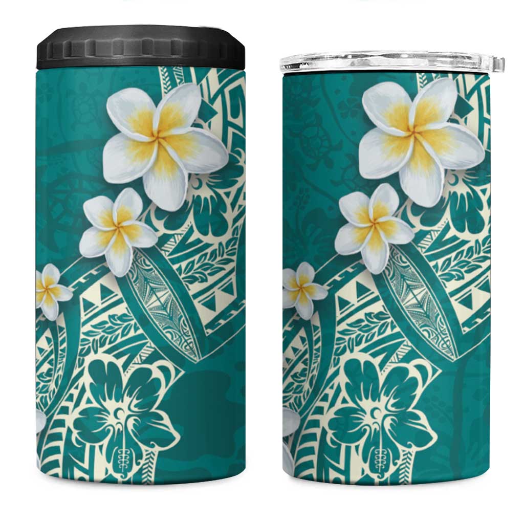 Polynesian Tattoos Frangipani 4 in 1 Can Cooler Tumbler Hibiscus Turtles and Tribal Motifs Vintage Floral - Teal Color LT03 One Size: 16 oz Teal - Polynesian Pride