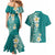 Plumeria Couples Matching Mermaid Dress and Hawaiian Shirt Polynesian Tribal Frangipani Teal