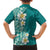 Plumeria Family Matching Off Shoulder Maxi Dress and Hawaiian Shirt Polynesian Tribal Frangipani Teal