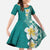 Plumeria Family Matching Short Sleeve Bodycon Dress and Hawaiian Shirt Polynesian Tribal Frangipani Teal