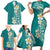 Plumeria Family Matching Short Sleeve Bodycon Dress and Hawaiian Shirt Polynesian Tribal Frangipani Teal