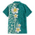 Plumeria Family Matching Short Sleeve Bodycon Dress and Hawaiian Shirt Polynesian Tribal Frangipani Teal