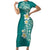 Plumeria Family Matching Short Sleeve Bodycon Dress and Hawaiian Shirt Polynesian Tribal Frangipani Teal