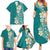 Plumeria Family Matching Summer Maxi Dress and Hawaiian Shirt Polynesian Tribal Frangipani Teal