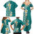 Plumeria Family Matching Summer Maxi Dress and Hawaiian Shirt Polynesian Tribal Frangipani Teal