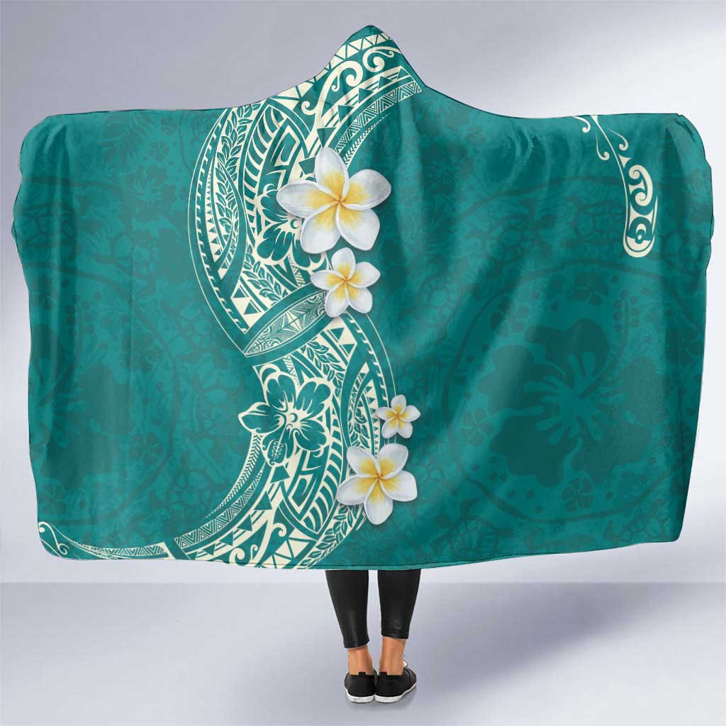 Plumeria Hooded Blanket Polynesian Tribal Frangipani Teal LT03 One Size Teal - Polynesian Pride