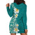 Plumeria Hoodie Dress Polynesian Tribal Frangipani Teal