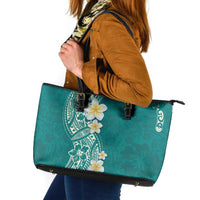Plumeria Leather Tote Bag Polynesian Tribal Frangipani Teal LT03 Teal - Polynesian Pride
