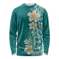 Plumeria Long Sleeve Shirt Polynesian Tribal Frangipani Teal LT03 Unisex Teal - Polynesian Pride