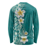 Plumeria Long Sleeve Shirt Polynesian Tribal Frangipani Teal LT03 - Polynesian Pride