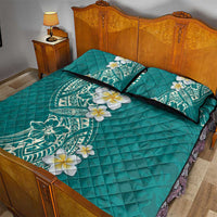 Plumeria Quilt Bed Set Polynesian Tribal Frangipani Teal LT03 - Polynesian Pride