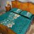 Plumeria Quilt Bed Set Polynesian Tribal Frangipani Teal