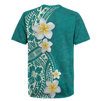 Plumeria Rugby Jersey Polynesian Tribal Frangipani Teal LT03 - Polynesian Pride