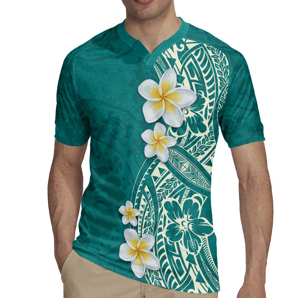 Plumeria Rugby Jersey Polynesian Tribal Frangipani Teal LT03 - Polynesian Pride