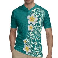 Plumeria Rugby Jersey Polynesian Tribal Frangipani Teal LT03 - Polynesian Pride