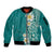 Plumeria Sleeve Zip Bomber Jacket Polynesian Tribal Frangipani Teal