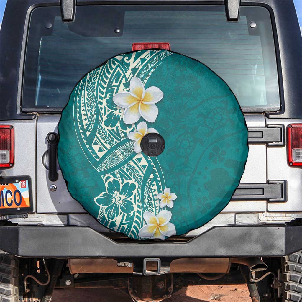 Plumeria Spare Tire Cover Polynesian Tribal Frangipani Teal