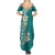 Plumeria Summer Maxi Dress Polynesian Tribal Frangipani Teal