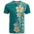 Plumeria T Shirt Polynesian Tribal Frangipani Teal