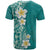 Plumeria T Shirt Polynesian Tribal Frangipani Teal