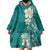 Plumeria Wearable Blanket Hoodie Polynesian Tribal Frangipani Teal