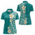 Plumeria Women Polo Shirt Polynesian Tribal Frangipani Teal