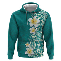 Plumeria Zip Hoodie Polynesian Tribal Frangipani Teal LT03 Pullover Hoodie Teal - Polynesian Pride
