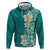 Plumeria Zip Hoodie Polynesian Tribal Frangipani Teal