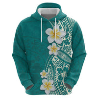 Plumeria Zip Hoodie Polynesian Tribal Frangipani Teal LT03 - Polynesian Pride