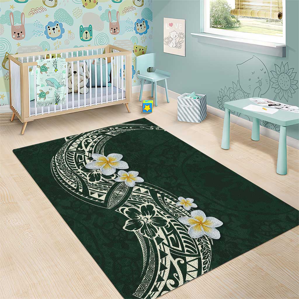 Plumeria Area Rug Polynesian Tribal Frangipani Green LT03 - Polynesian Pride