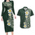 Plumeria Couples Matching Long Sleeve Bodycon Dress and Hawaiian Shirt Polynesian Tribal Frangipani Green