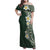 Plumeria Family Matching Off Shoulder Maxi Dress and Hawaiian Shirt Polynesian Tribal Frangipani Green