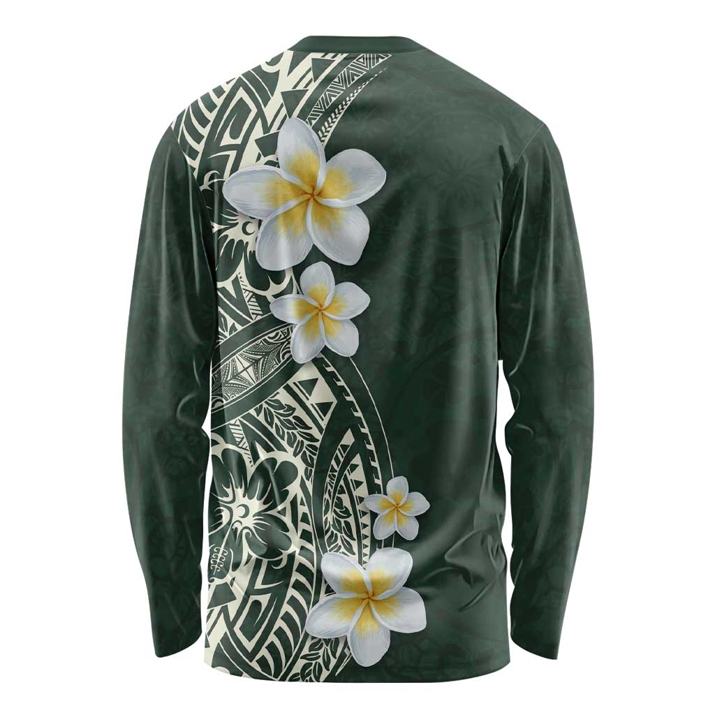 Plumeria Long Sleeve Shirt Polynesian Tribal Frangipani Green LT03 - Polynesian Pride