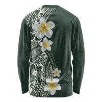 Plumeria Long Sleeve Shirt Polynesian Tribal Frangipani Green LT03 - Polynesian Pride