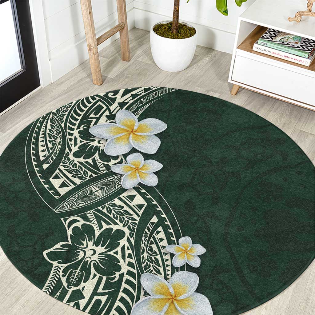 Plumeria Round Carpet Polynesian Tribal Frangipani Green LT03 Green - Polynesian Pride