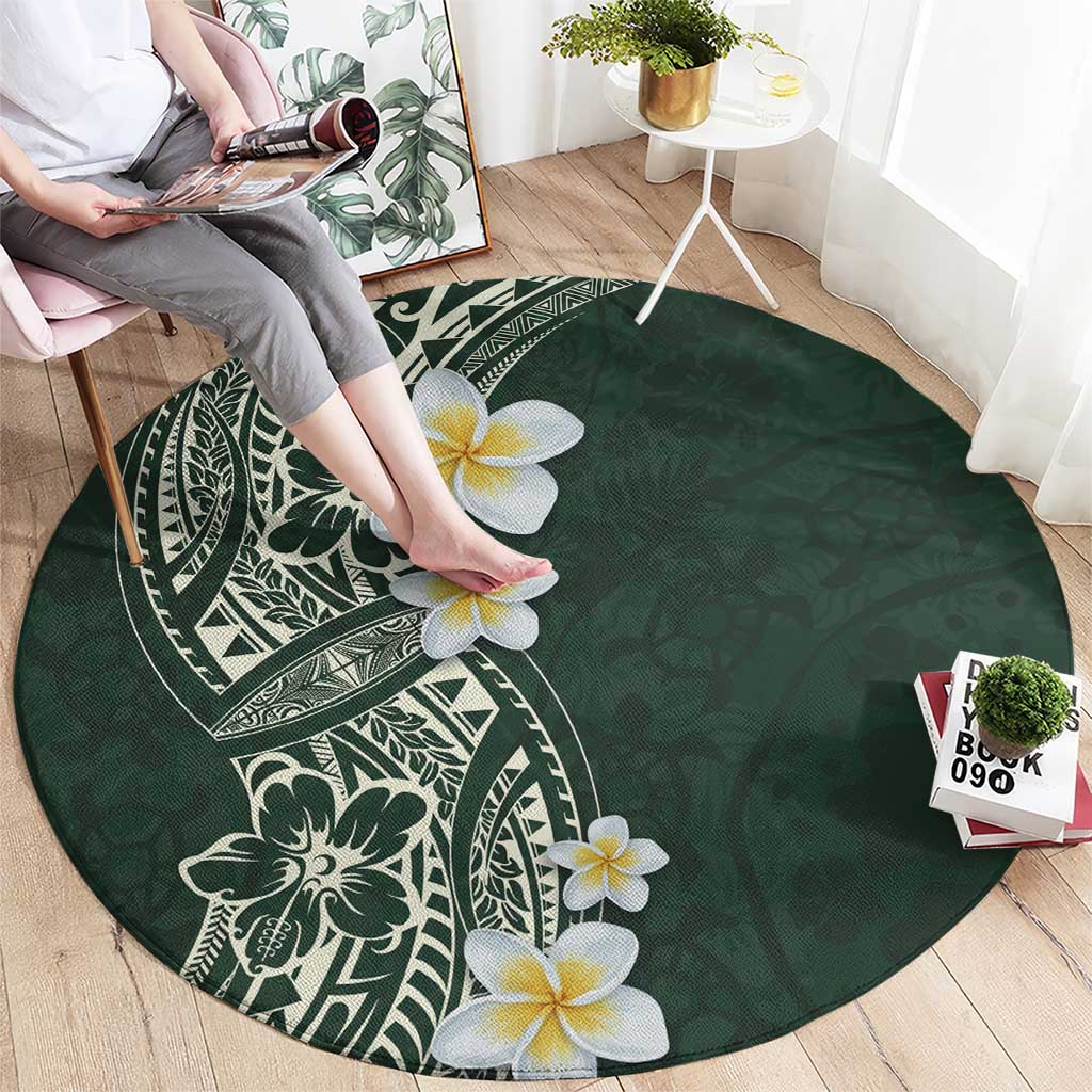 Plumeria Round Carpet Polynesian Tribal Frangipani Green LT03 - Polynesian Pride