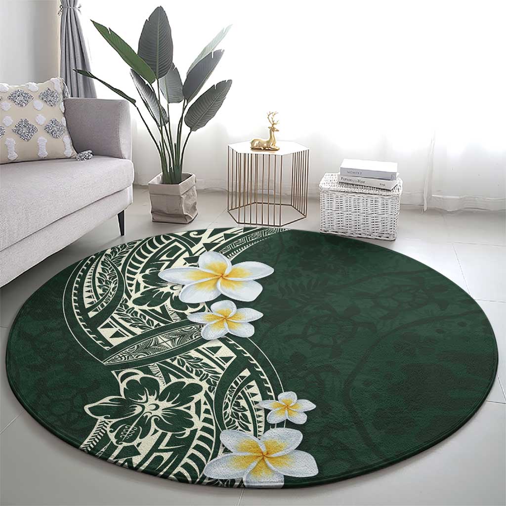 Plumeria Round Carpet Polynesian Tribal Frangipani Green LT03 - Polynesian Pride