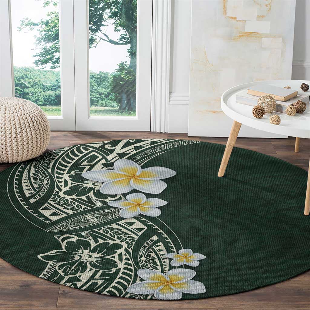 Plumeria Round Carpet Polynesian Tribal Frangipani Green LT03 - Polynesian Pride