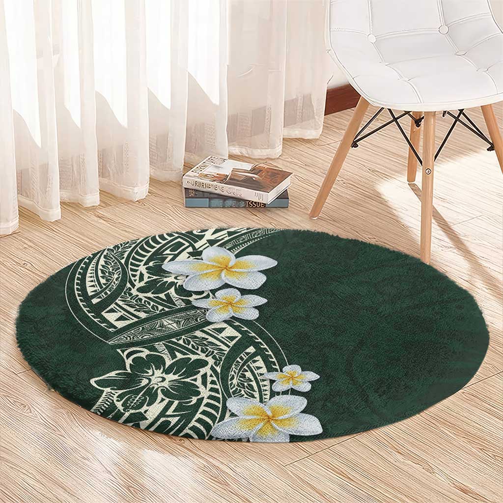 Plumeria Round Carpet Polynesian Tribal Frangipani Green LT03 - Polynesian Pride