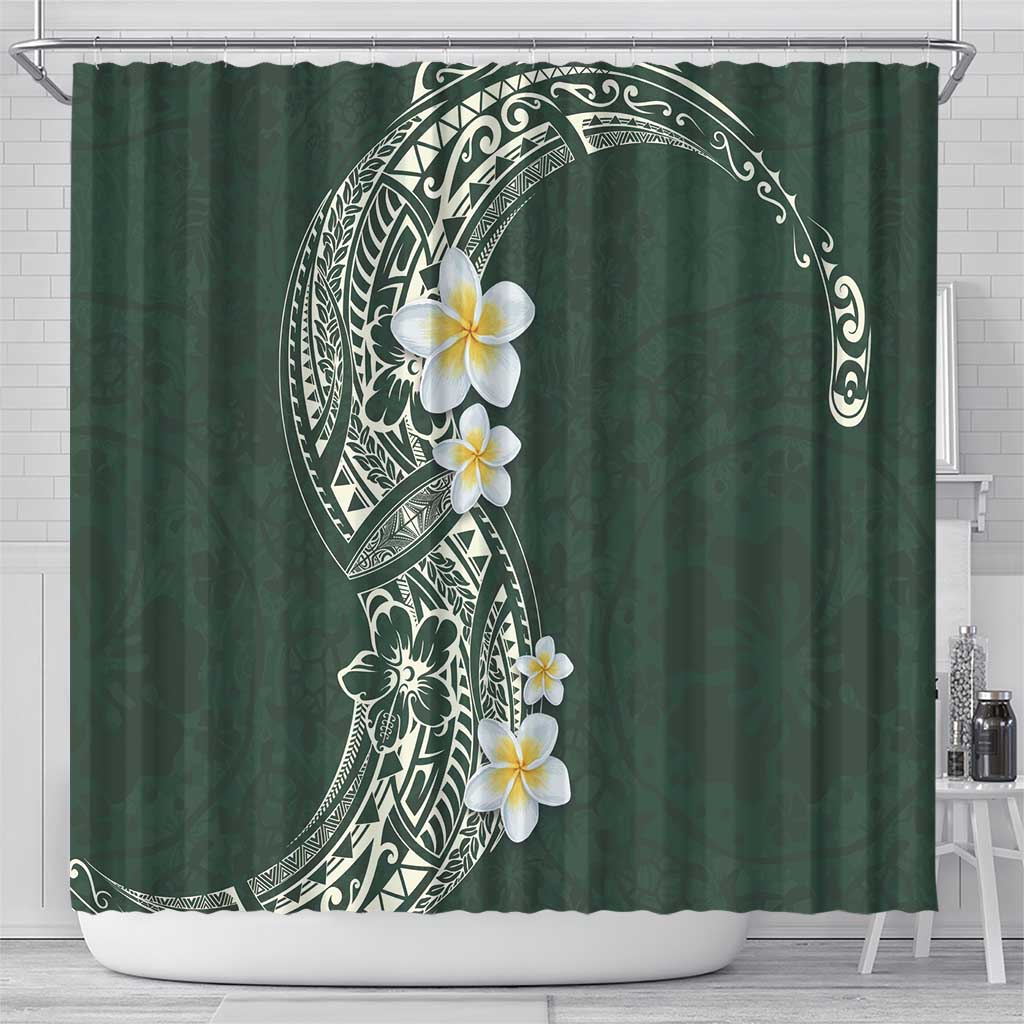 Plumeria Shower Curtain Polynesian Tribal Frangipani Green LT03 - Polynesian Pride