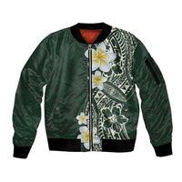 Plumeria Sleeve Zip Bomber Jacket Polynesian Tribal Frangipani Green LT03 Unisex Green - Polynesian Pride