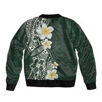 Plumeria Sleeve Zip Bomber Jacket Polynesian Tribal Frangipani Green LT03 - Polynesian Pride