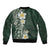 Plumeria Sleeve Zip Bomber Jacket Polynesian Tribal Frangipani Green