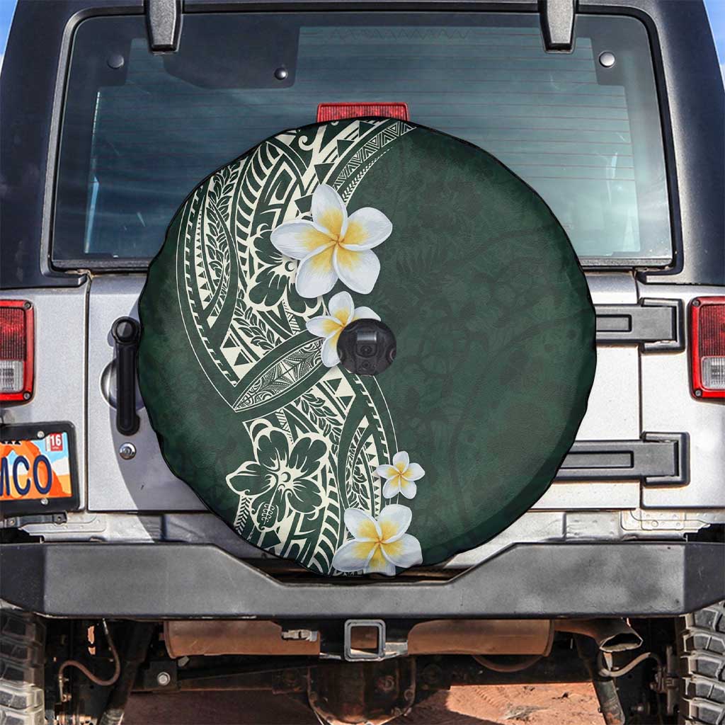 Plumeria Spare Tire Cover Polynesian Tribal Frangipani Green