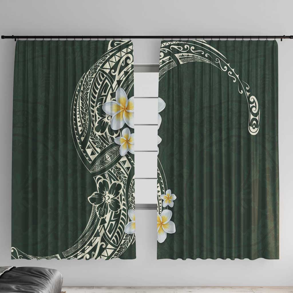 Plumeria Window Curtain Polynesian Tribal Frangipani Green LT03 With Hooks Green - Polynesian Pride