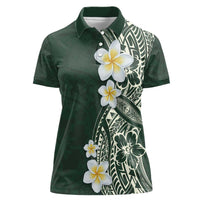 Plumeria Women Polo Shirt Polynesian Tribal Frangipani Green LT03 Female Green - Polynesian Pride